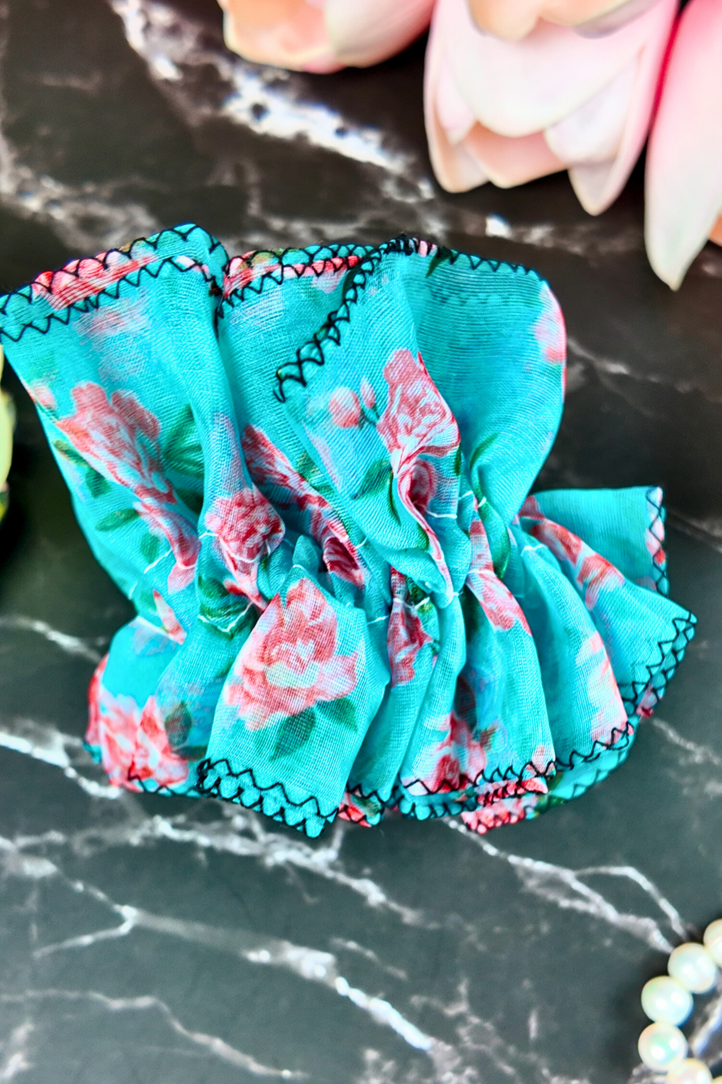 Organza Ruffled Scrunchie - Double layered Blue