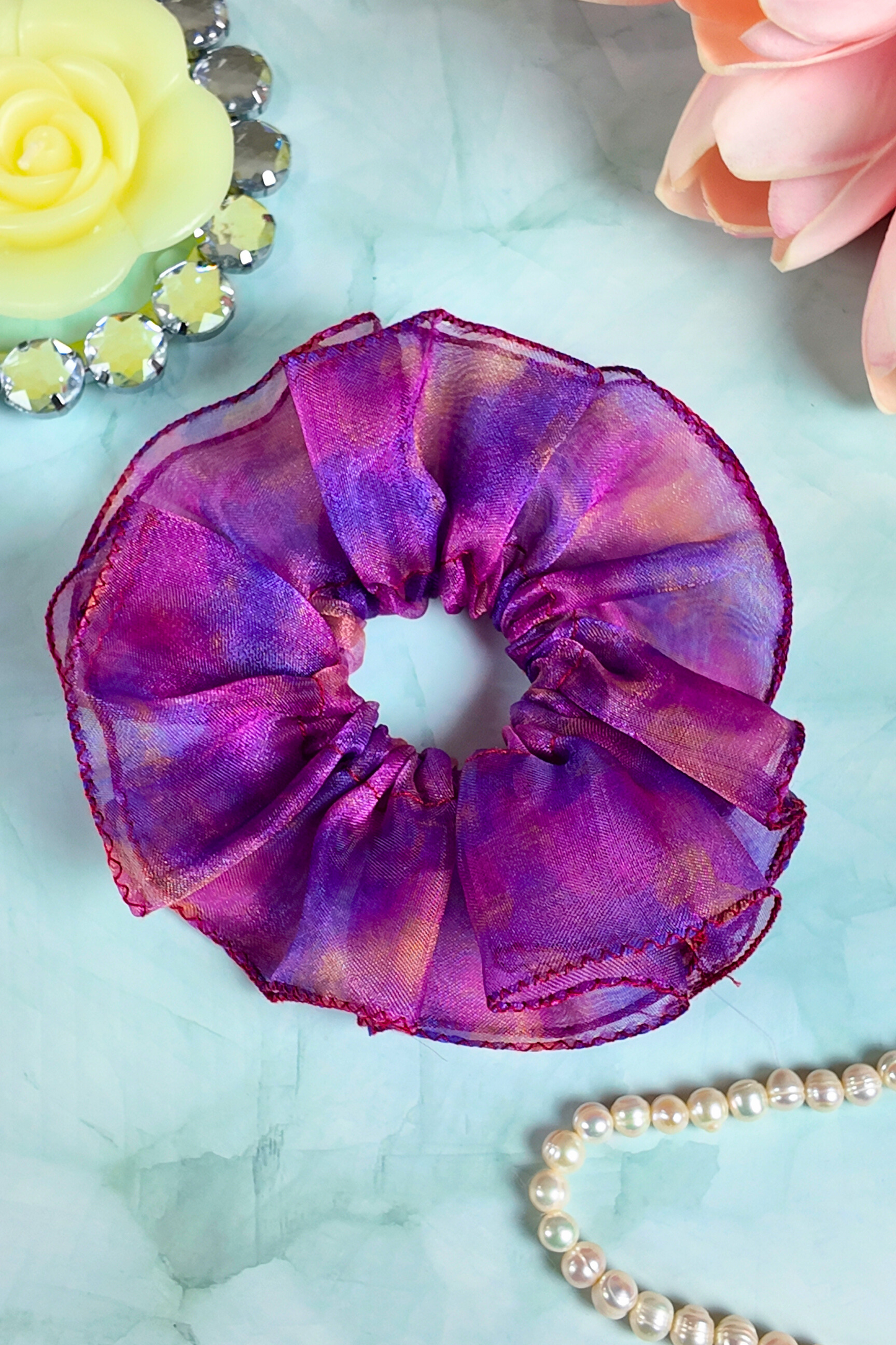 Ruffle Scrunchie - Purple Plain L