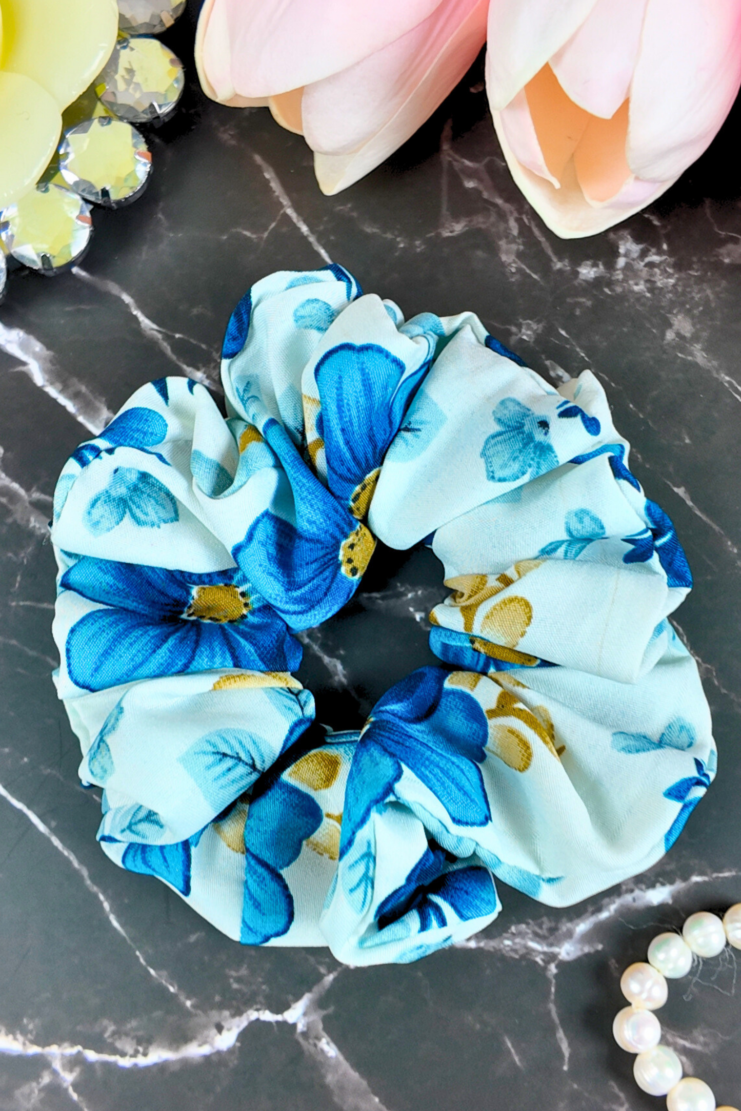 Printed Scrunchie - White Floral