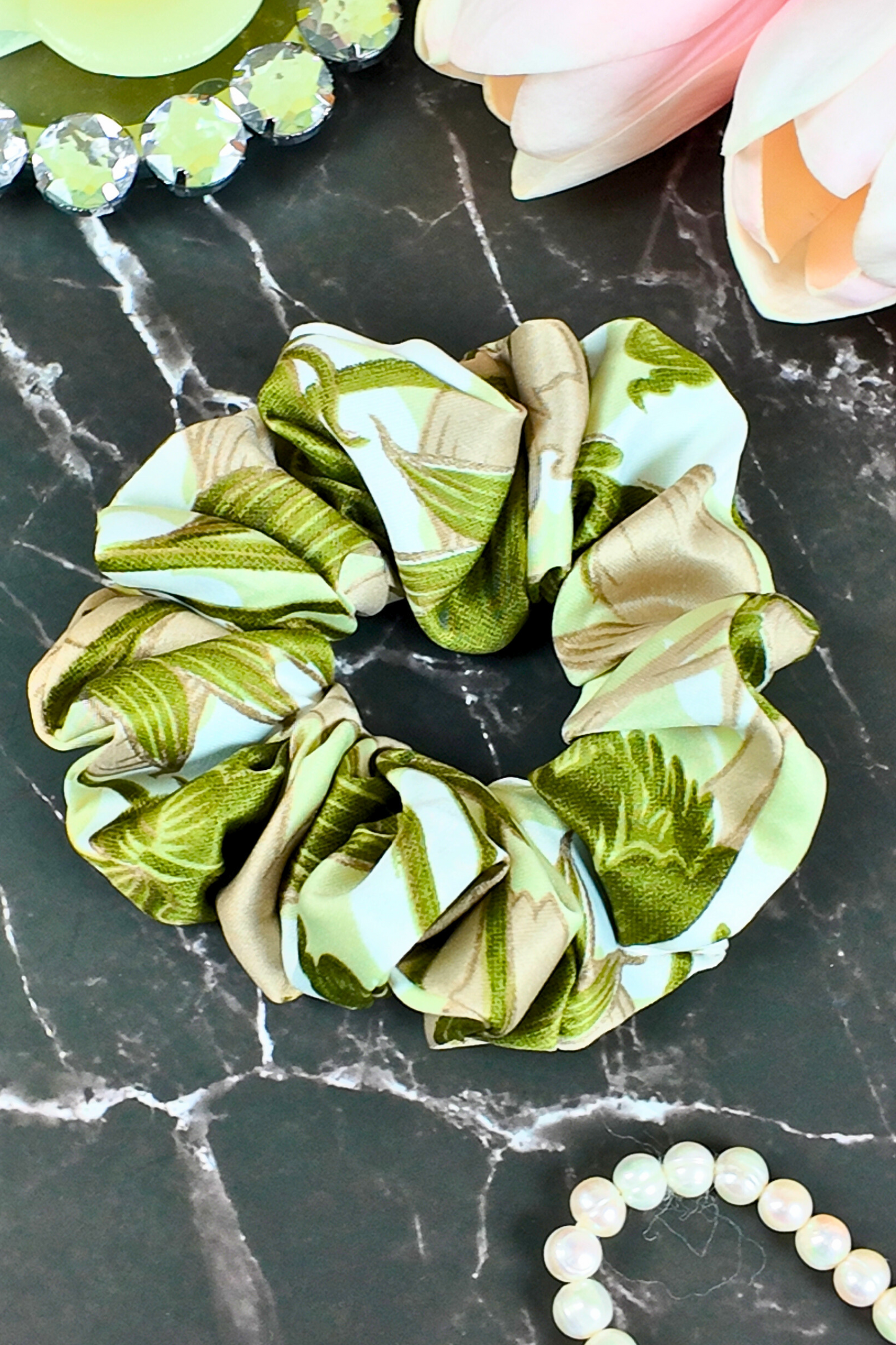 Printed Scrunchie - Green Floral