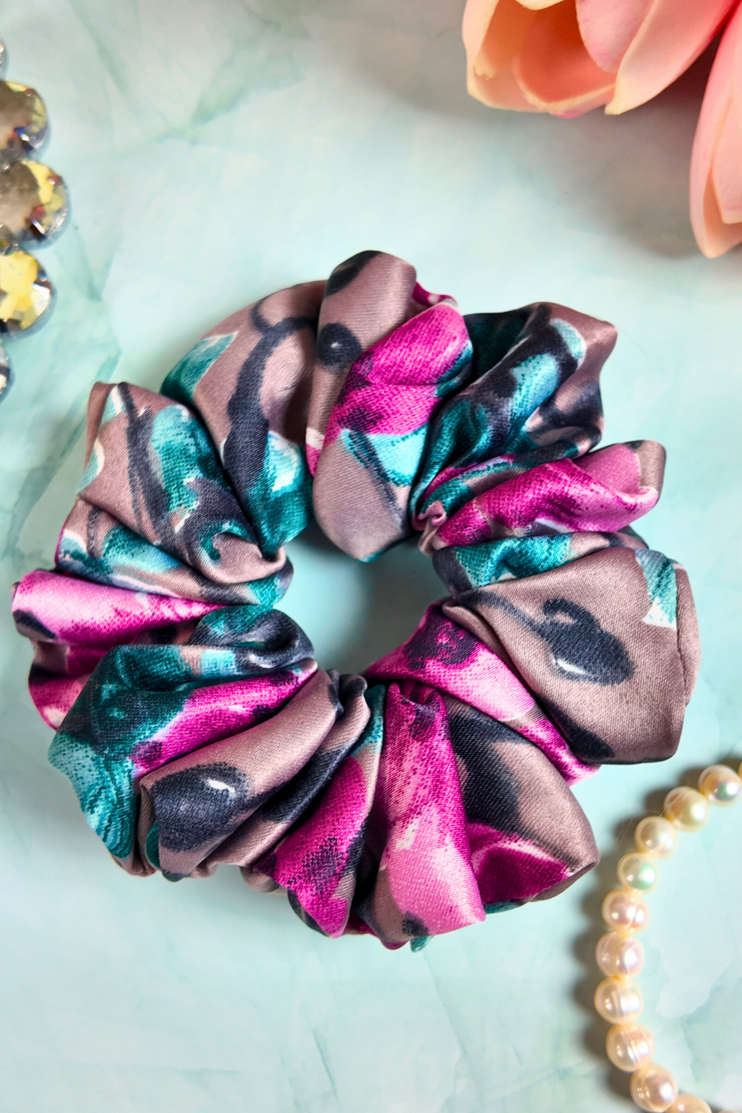Printed Scrunchie - Brown&Pink