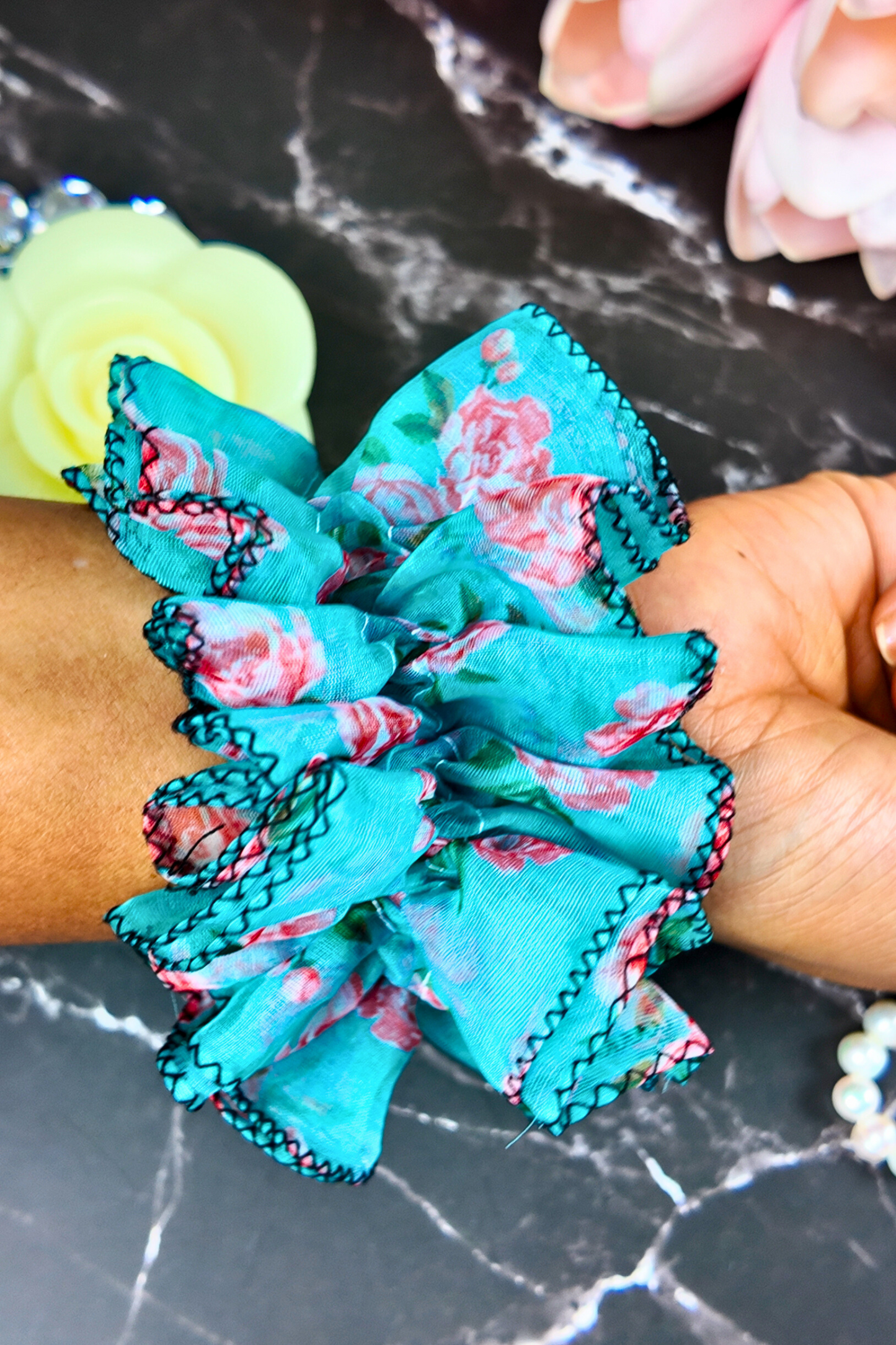 Organza Ruffled Scrunchie - Double layered Blue