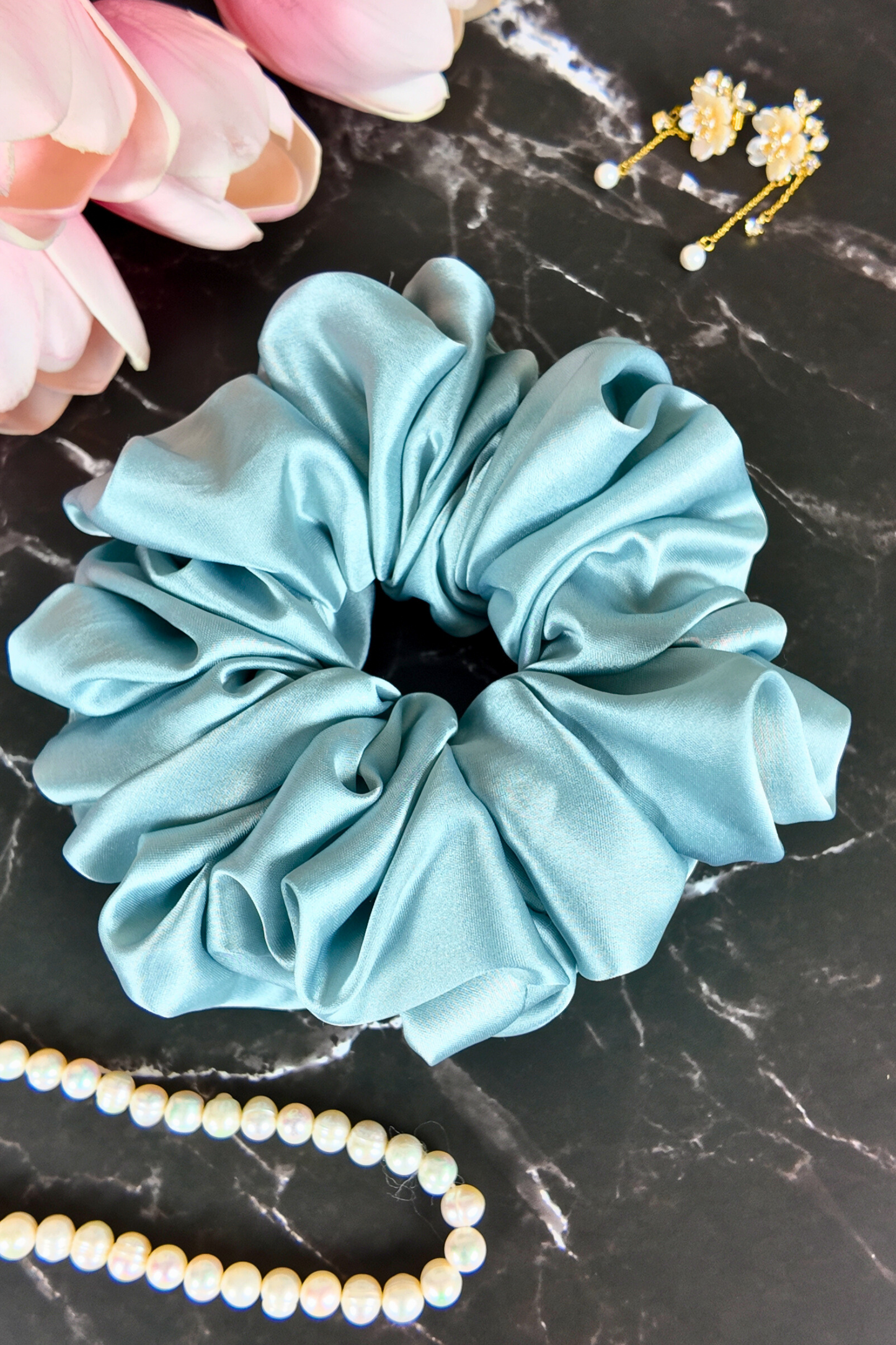 Plain Satin Scrunchie - Gray XXL