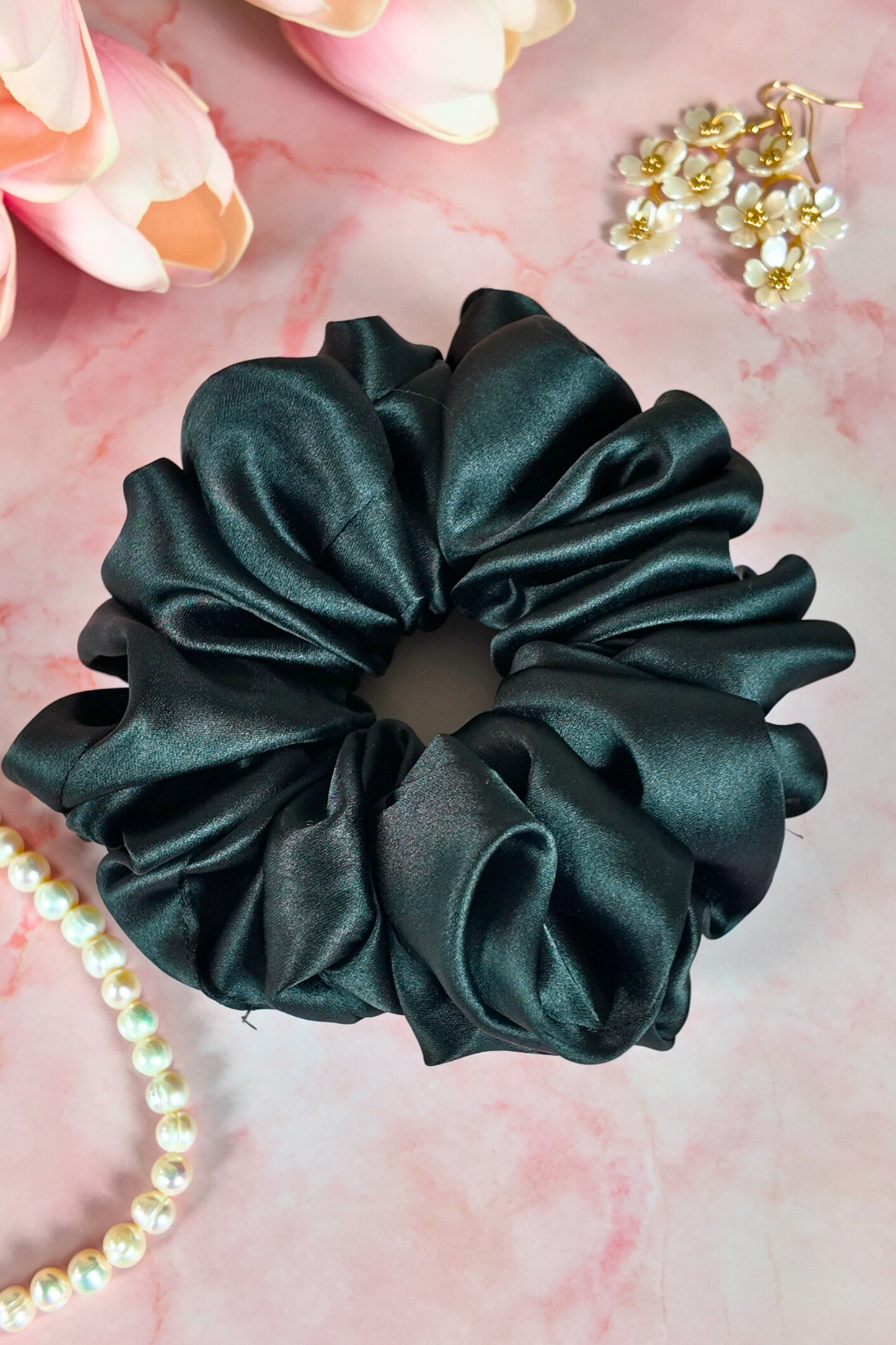 Plain Satin Scrunchie - Black XXL