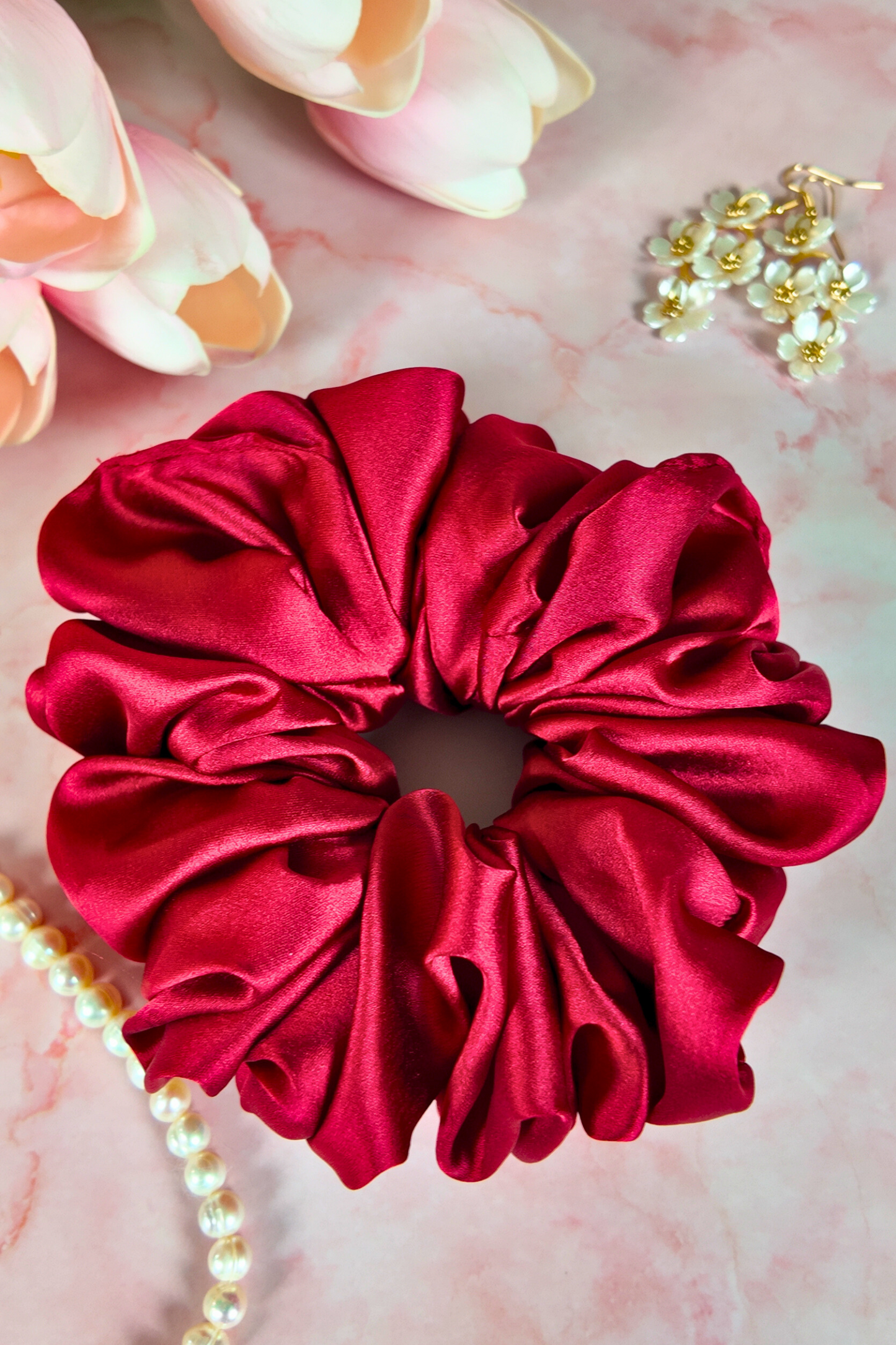 Plain Satin Scrunchie - Maroon XXL