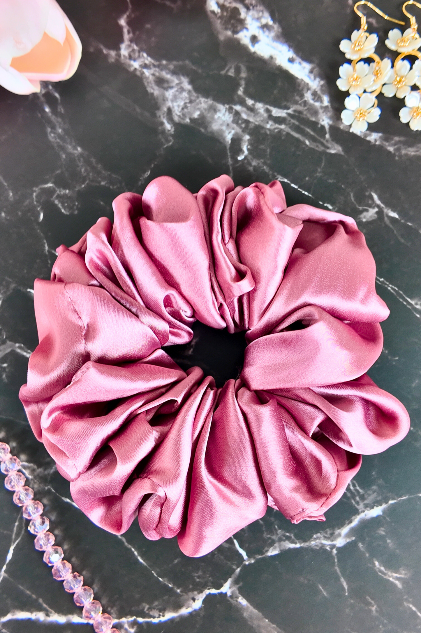 Plain Satin Scrunchie - Pink XXL