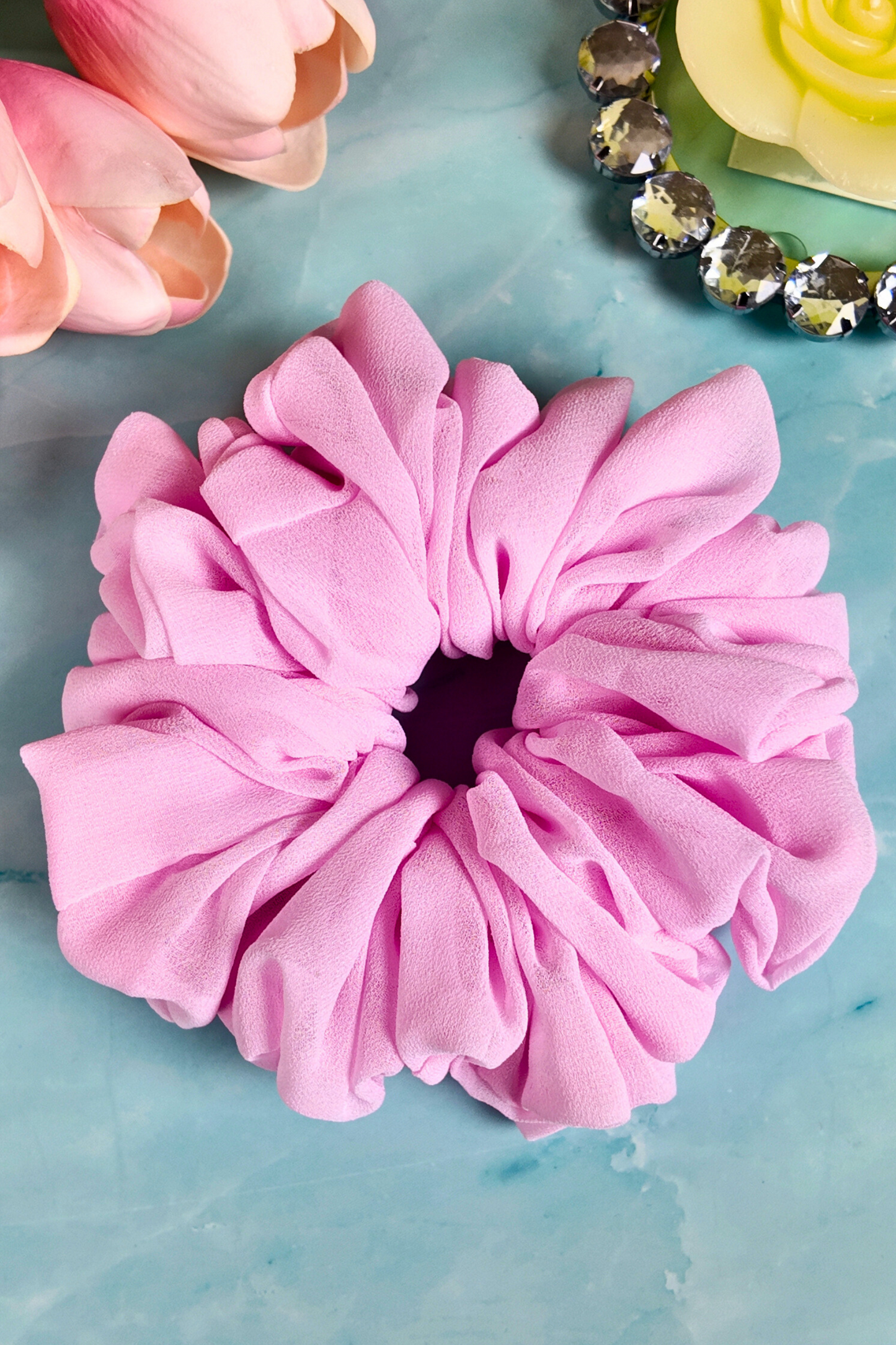 Plain Georgette Scrunchie - Pink XXL