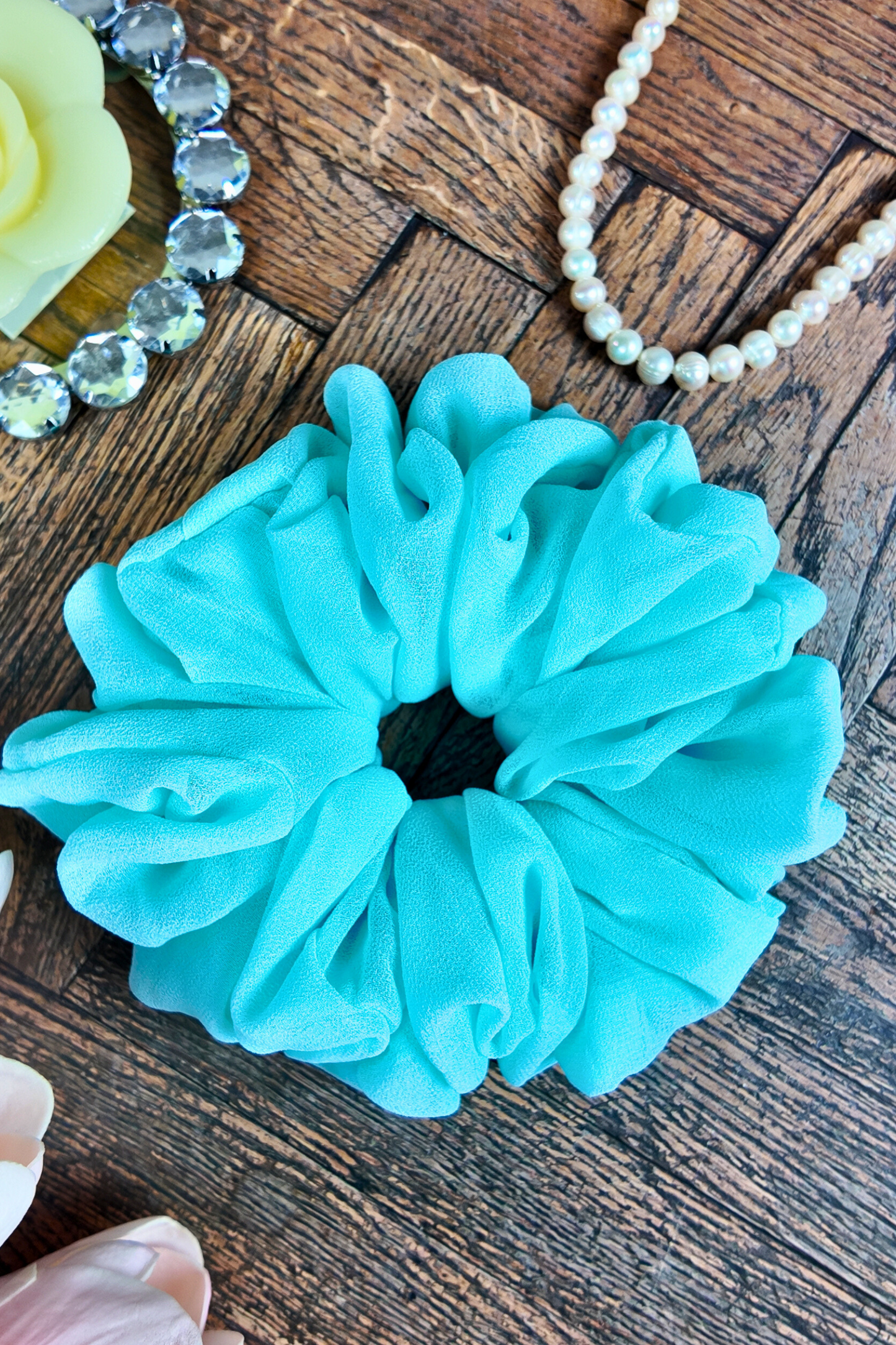 Plain georgette Scrunchie - Light blue XXL