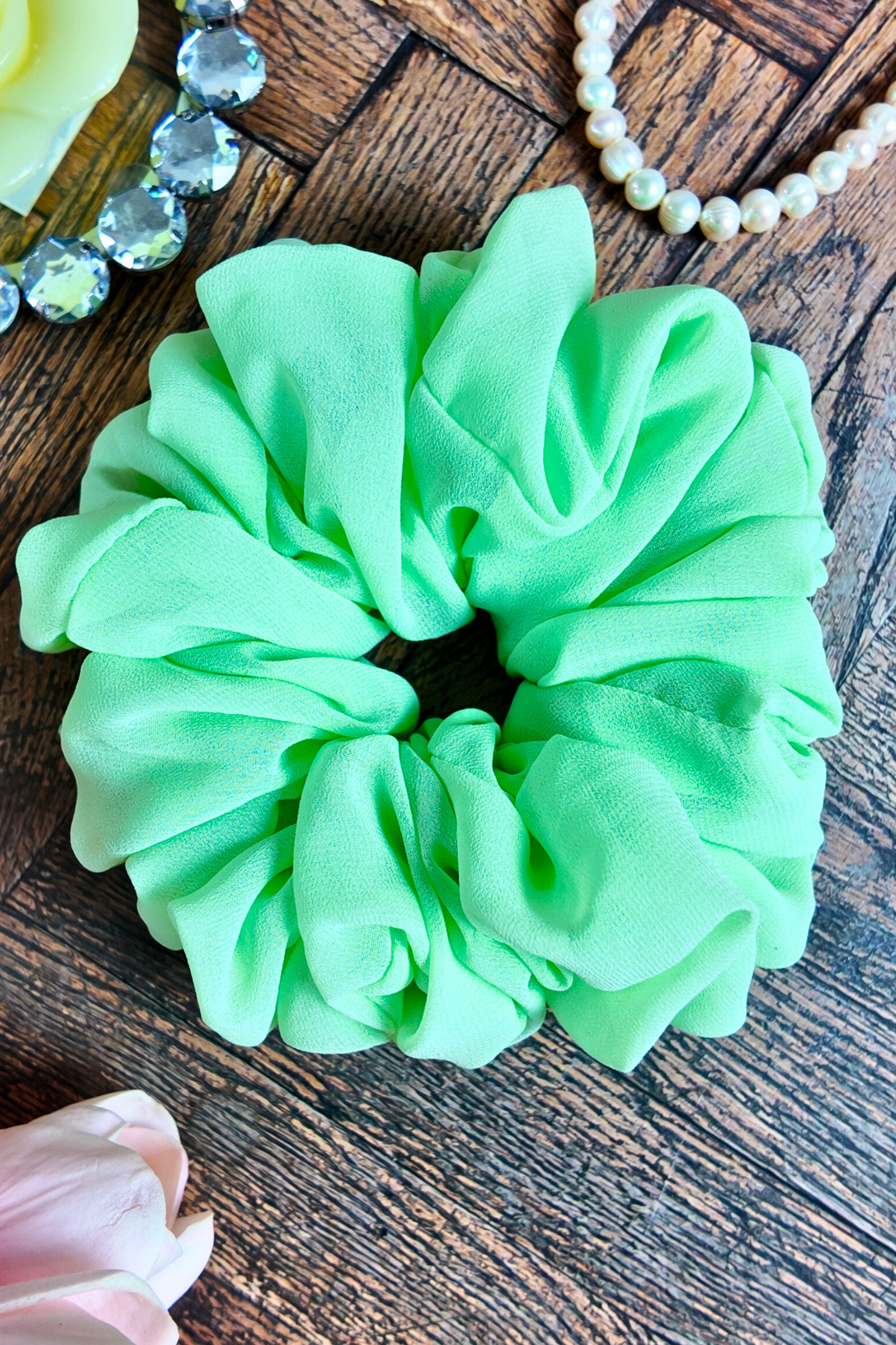 Plain Georgette Scrunchie - Grape Green XXL