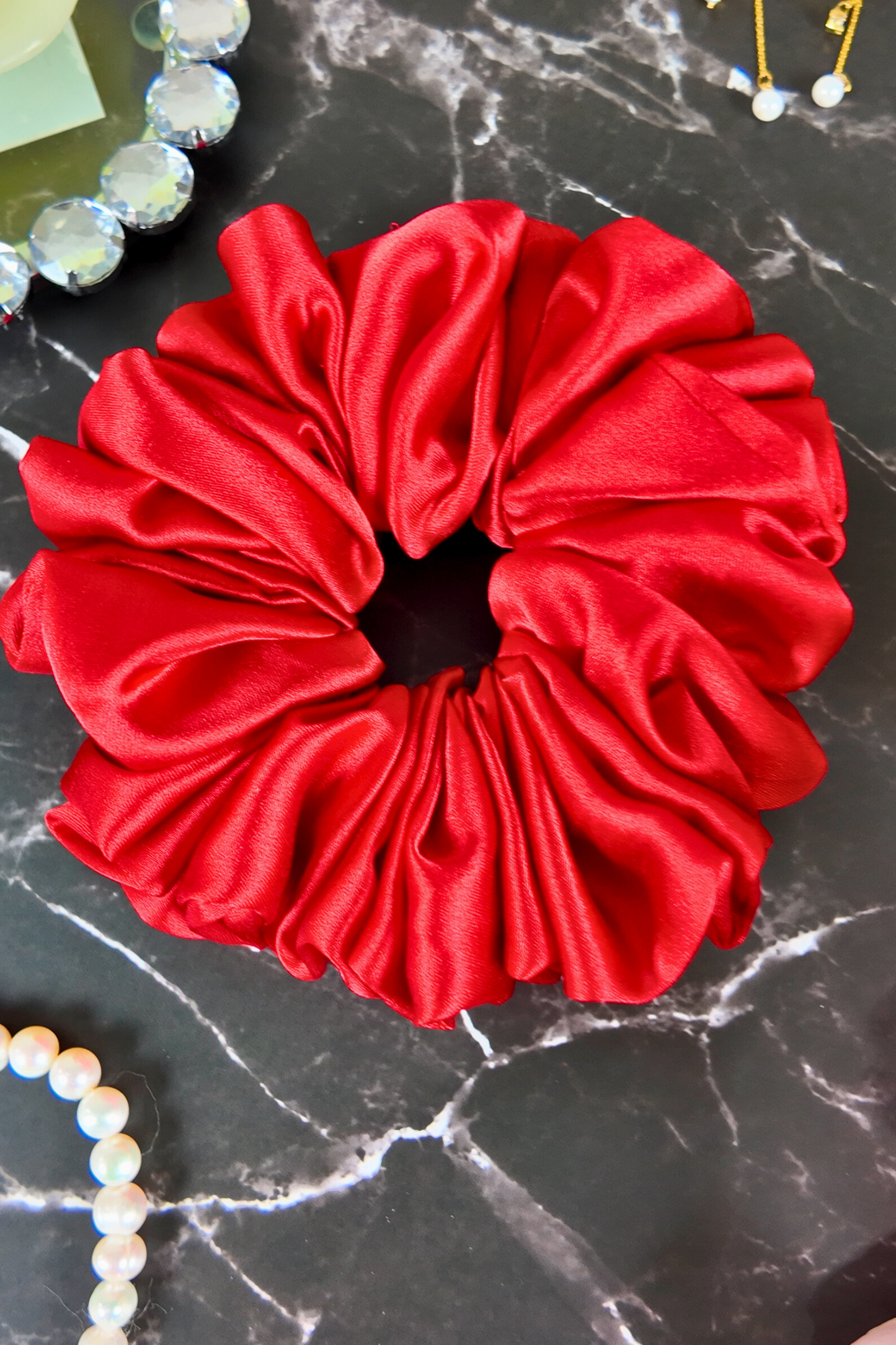 Plain Satin Scrunchie- Red XXL
