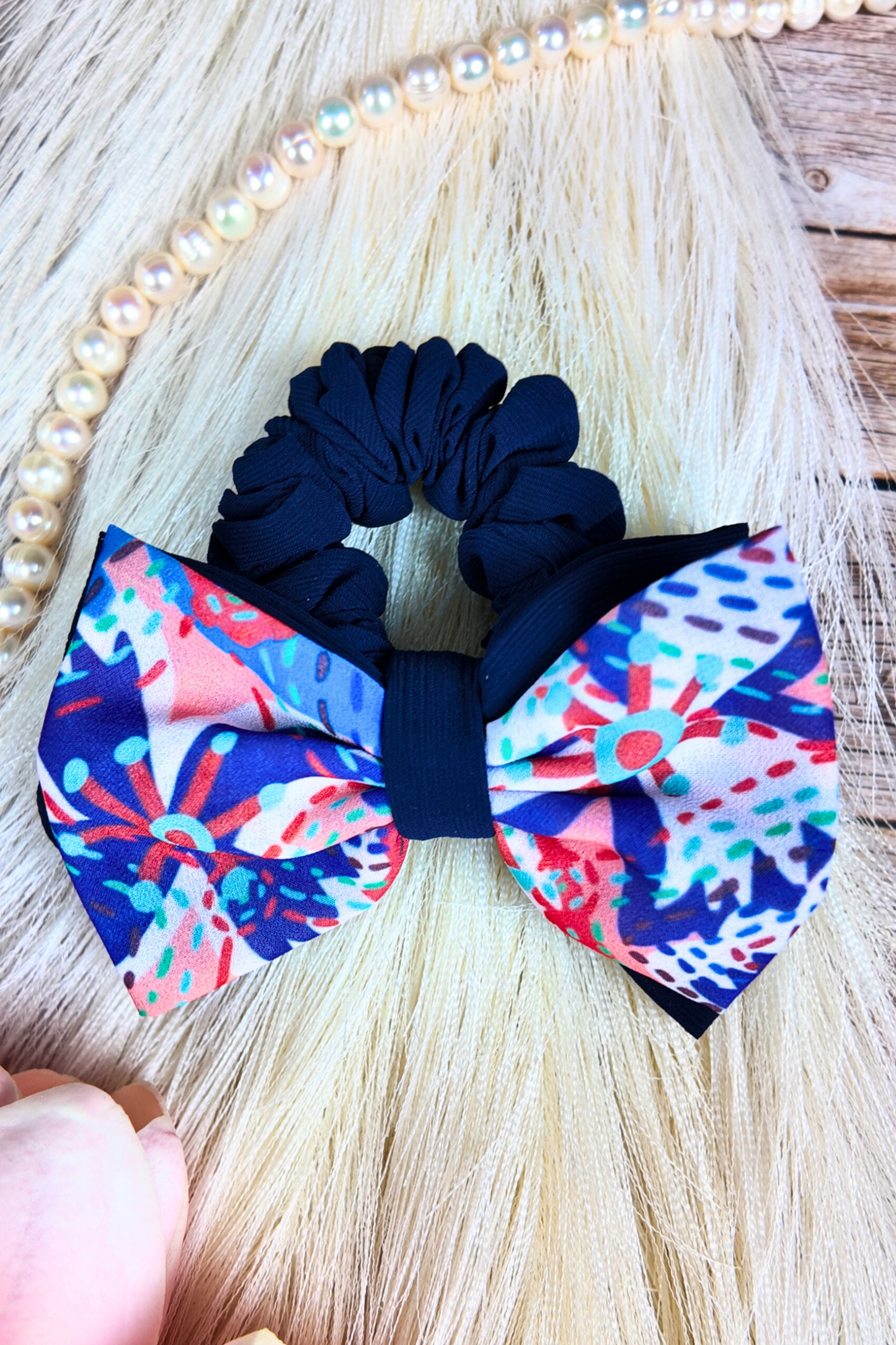 Bow Scrunchie - printed Blue