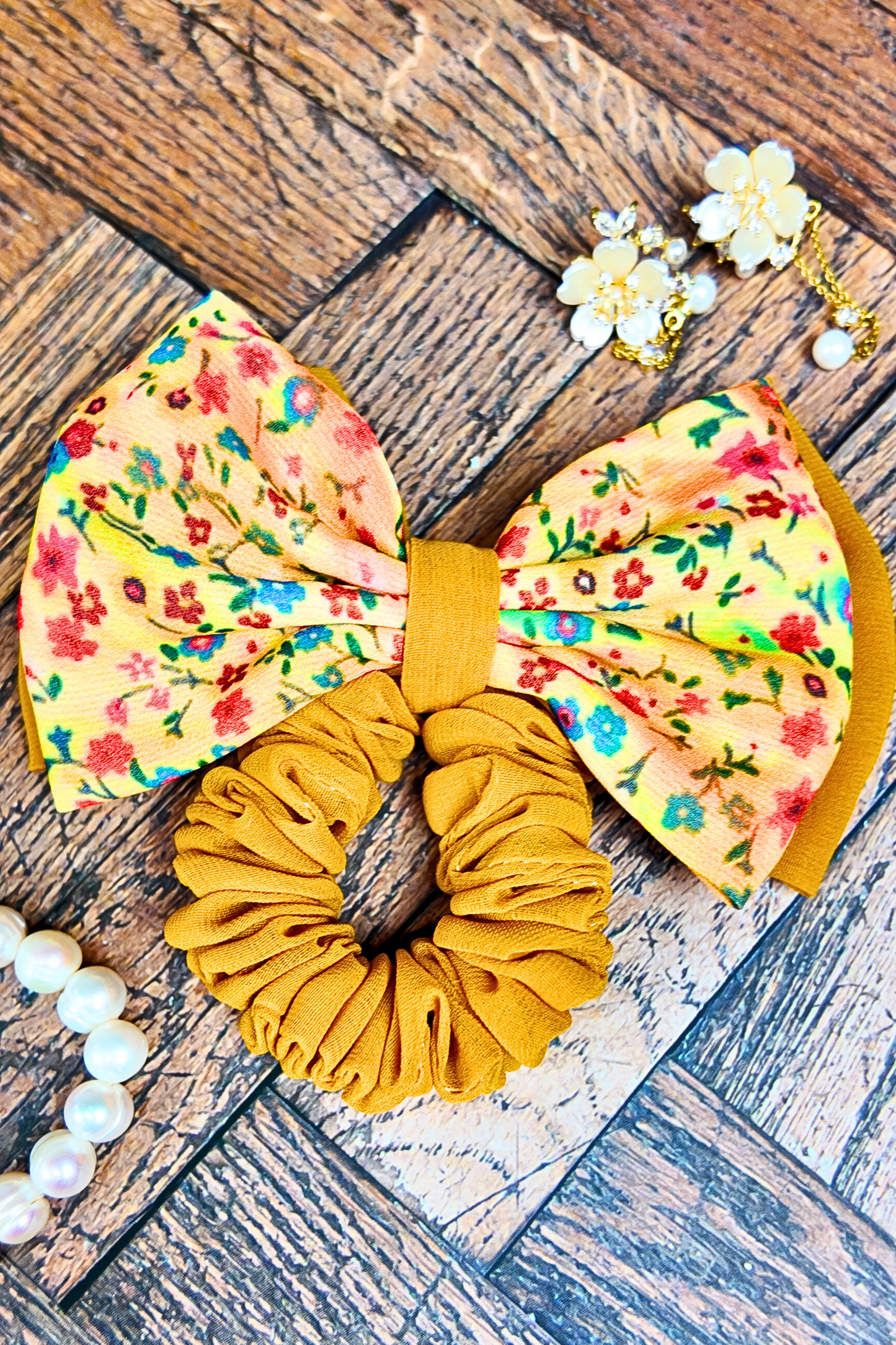 Bow Scrunchie - Yellow Floral