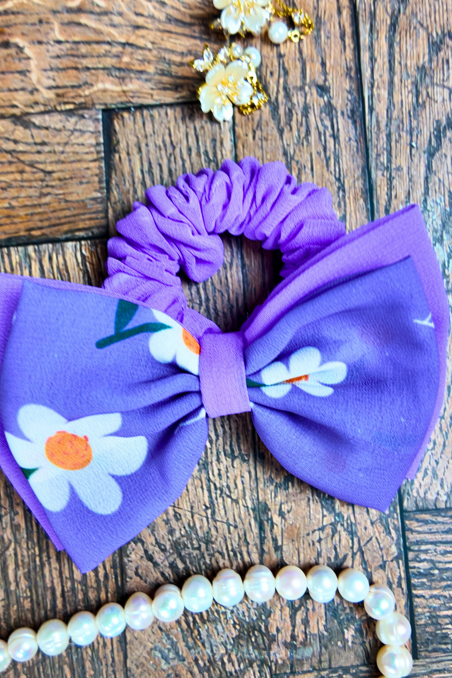 Bow Scrunchie - purple Floral