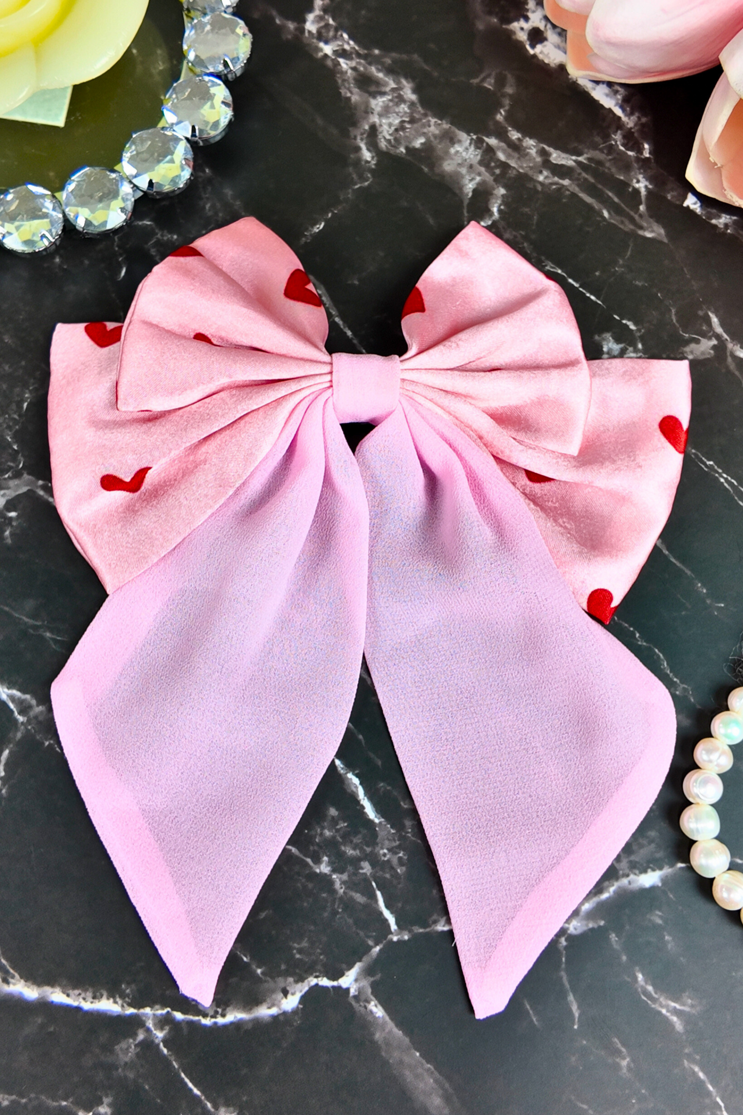 Triple Layered Bow- Pink hearts L