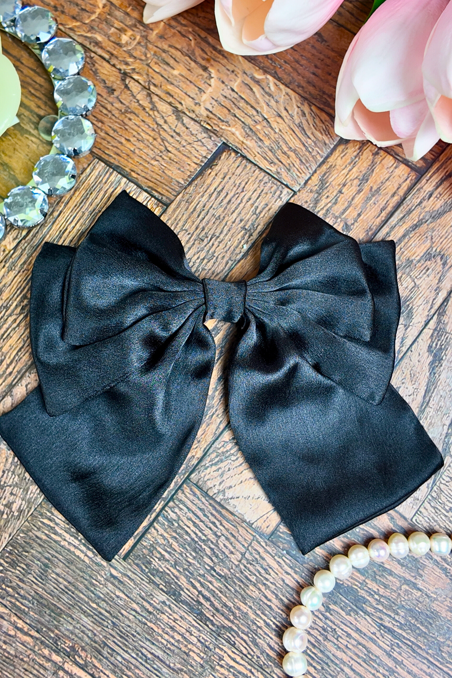 Triple Layered Bow - Black Plain L