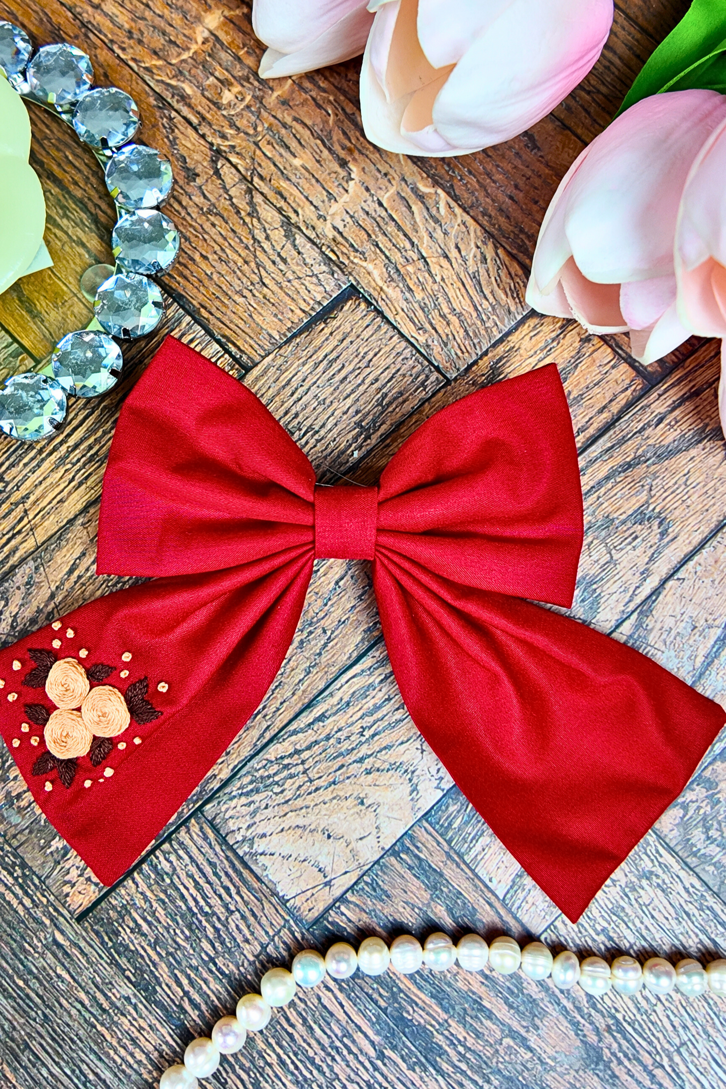 Embroidery Bow - Red